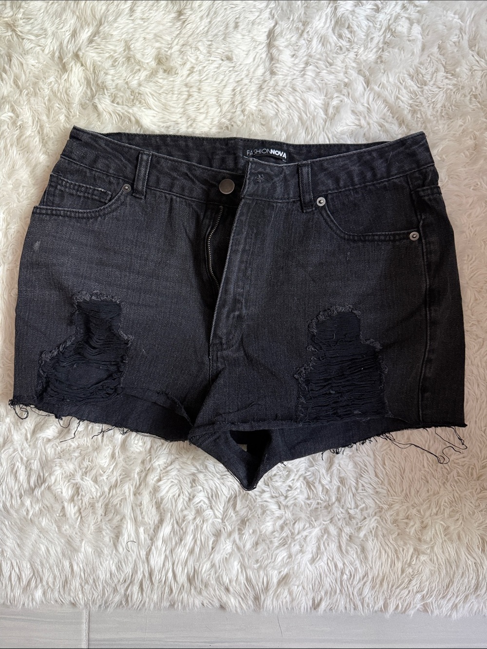 Fashion Nova Black Distressed Denim Cutoff Shorts